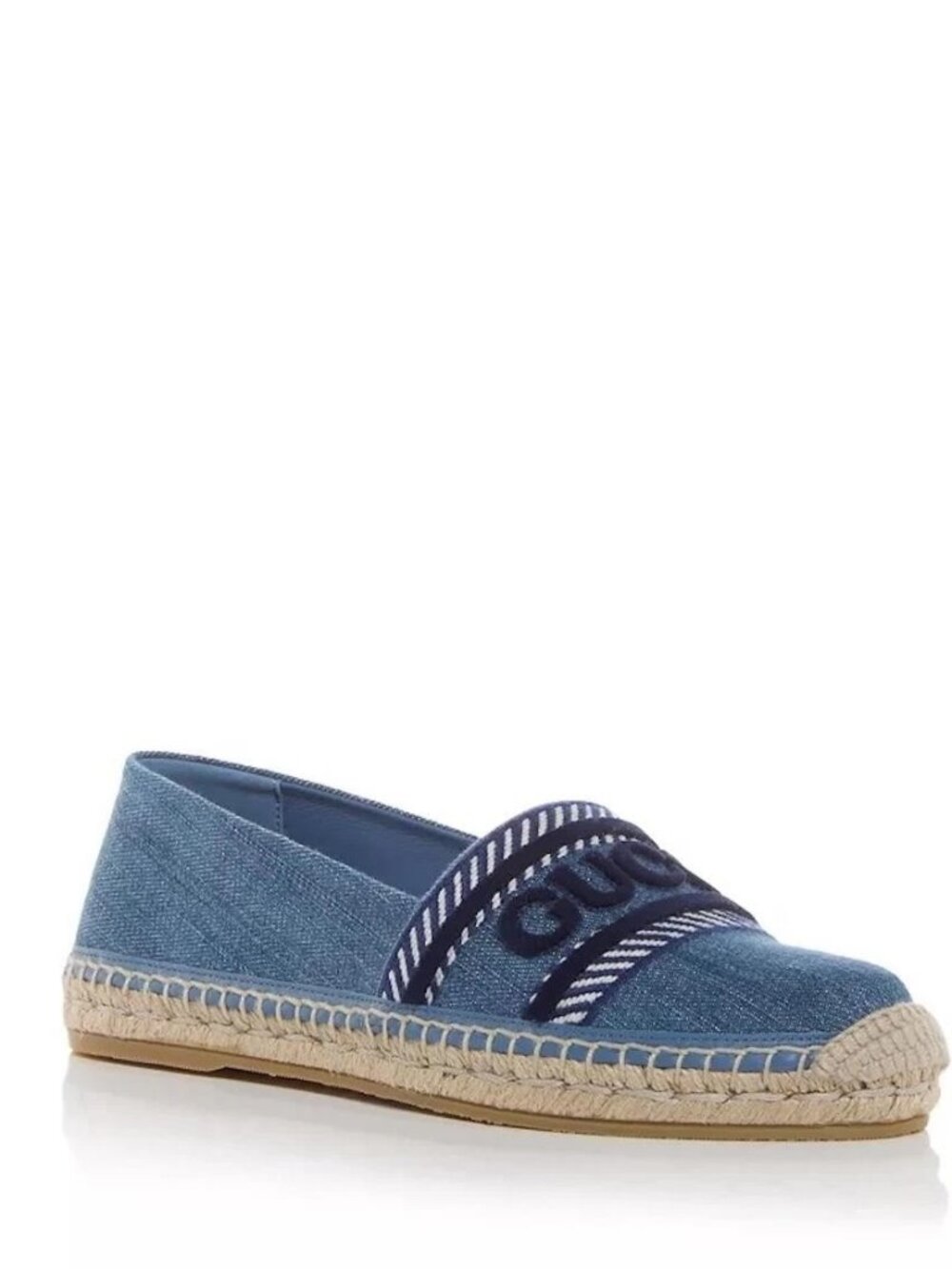 Gucci Ines Denim Logo Embroidered Applique Espadrille Flats Shoes Blue